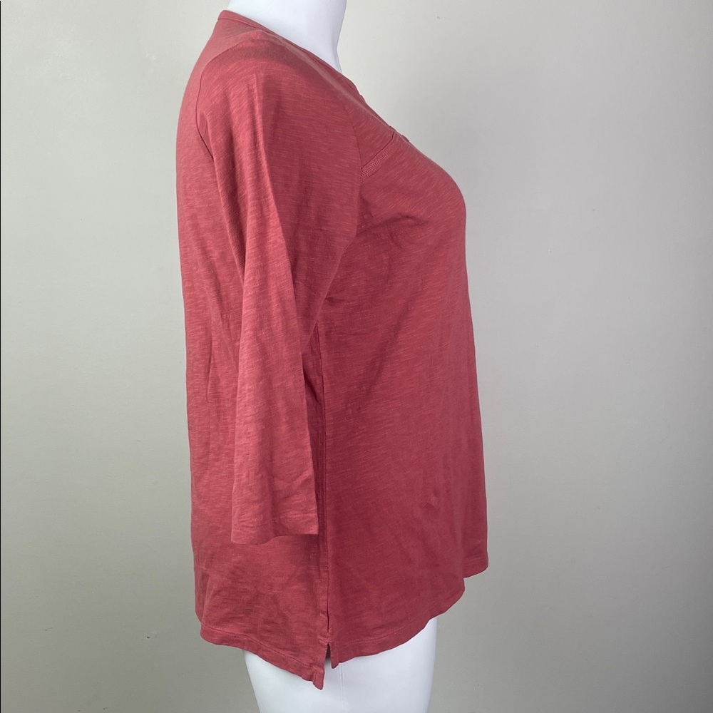 L.L. Bean Women's Rust Red Split-Neck 3/4 Sleeve Top - Picture 4 of 8